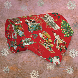 Cravate Festif Rouge Vintage Rétro Noël Fun