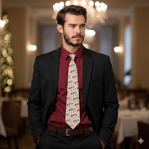 Cravate Festive Colorful Funny Christmas Gnomes Snowflakes