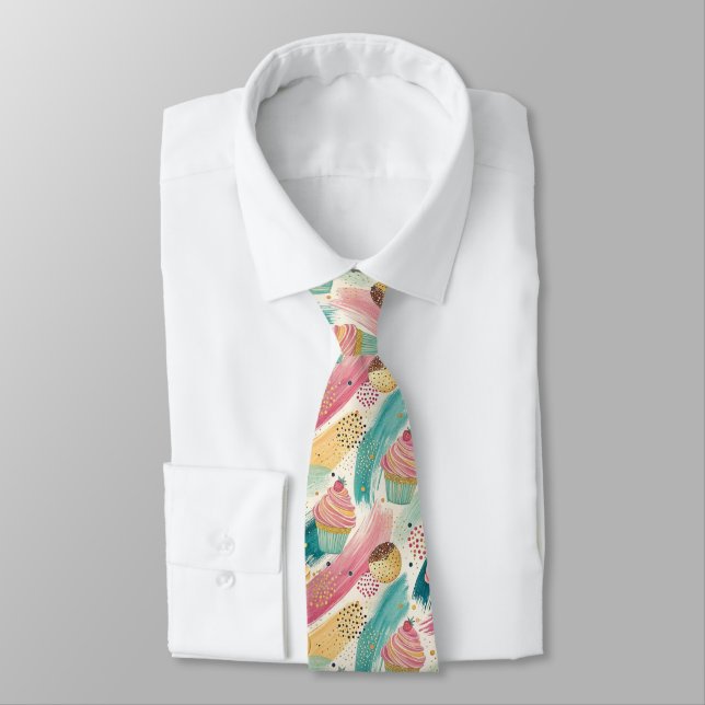 Cravate Festive Cupcake & Brushstroke Celebration Motif (Attaché)
