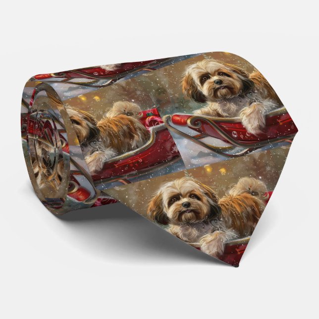 Cravate Festive de Noël de chien Lhasa Apso (Roulé)