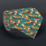 Cravate Festive Foxes Patterned Christmas<br><div class="desc">Étendre la joie des fêtes avec cette cravate mignonne qui présente des illustrations d'adorables renards festifs portant des chapeaux de Père Noël et des couronnes de Noël et portant des ornements et des bas de Noël. Les illustrations sont dressées contre un arrière - plan turquoise foncé et agrémentées de feuilles...</div>