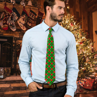Cravate Festive Red and Green Christmas Argyle Pattern 
