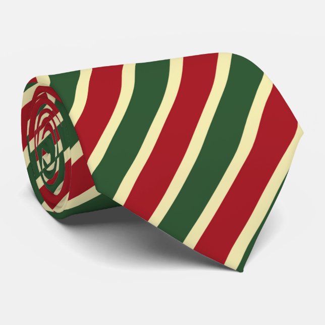 Cravate festive red green gold stripe pattern Christmas (Roulé)