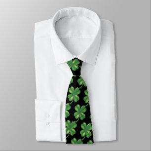 Cravate Fête de la Saint-Patrick Motif noir Trèfle Chanceu