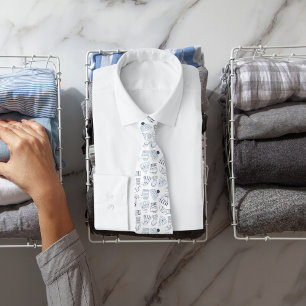 Cravate Fête de Noël blanc bleu tricoté vêtements d'hiver