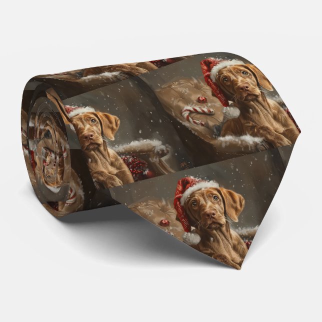 Cravate Fête de Noël de Chien Vizsla (Roulé)