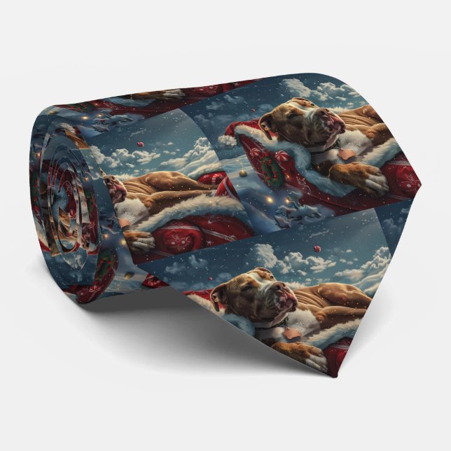 Cravate Fête de Noël du chien Pitbull (Roulé)