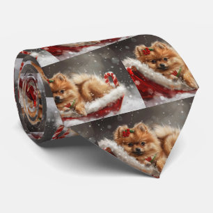 Cravate Fête de Noël du chien Poméranien