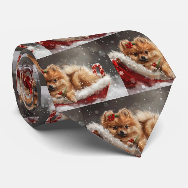 Cravate Fête de Noël du chien Poméranien (Roulé)