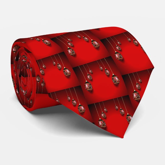 Cravate Fête de Noël Rouge Doré Élégant Hiver (Roulé)