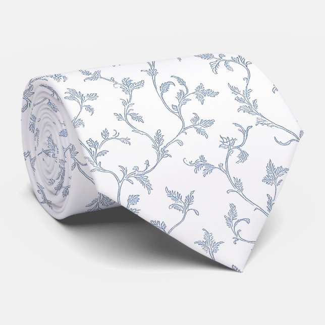 Cravate Feuillage bleu délicat (Roulé)