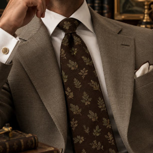 Cravate Feuillage Botanique Old Money Chêne Olive Espresso