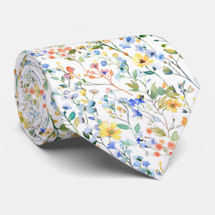 Cravate Feuillage et fleurs sauvages à l'aquarelle