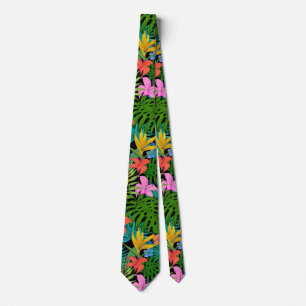 Cravate Feuillage floral exotique tropical Fleurs hawaïenn