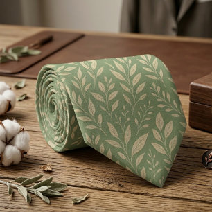 Cravate Feuille botanique vert sauge 