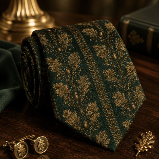 Cravate Feuille de chêne émeraude de luxe (Créateur téléchargé)