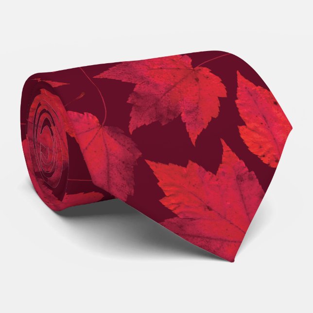 Cravate Feuille d'érable rouge d'automne (Roulé)