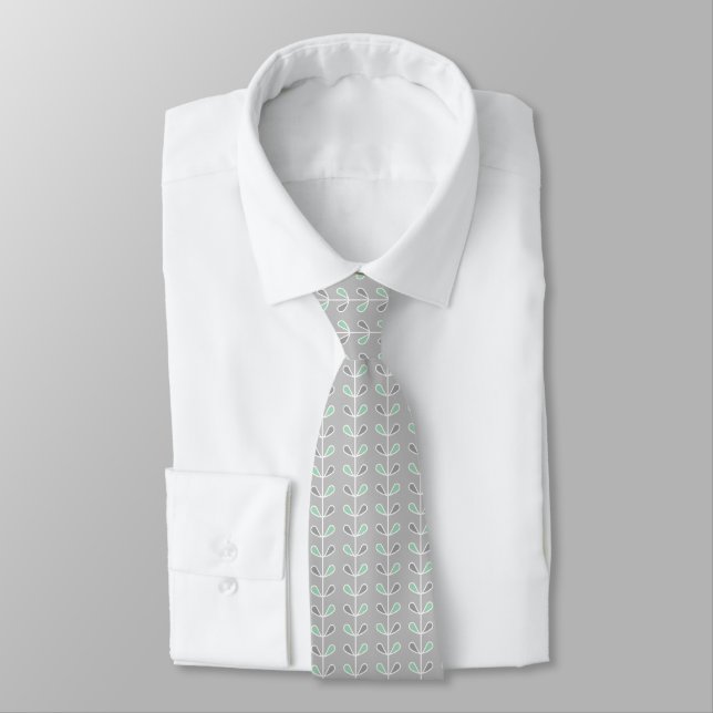 Cravate Feuille géométrique moderne vert et gris clair (Attaché)