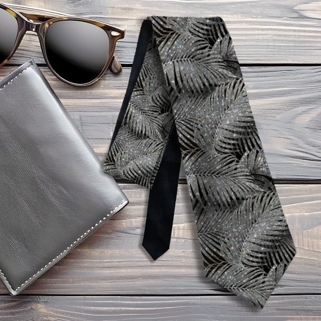 Cravate Feuille Motif Sparkling Palm Silver ID831 (Créateur téléchargé)