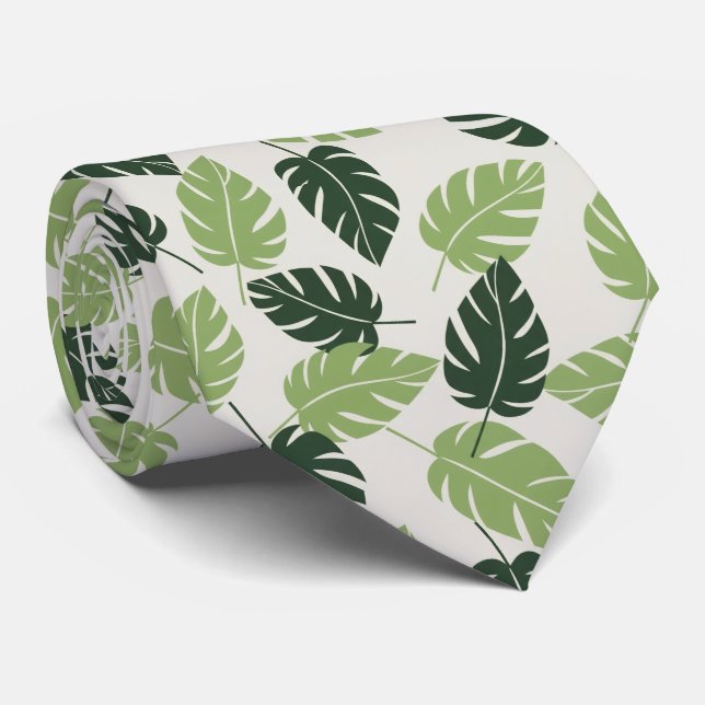 Cravate feuille tropicale couleur sauge poussiéreu (Roulé)