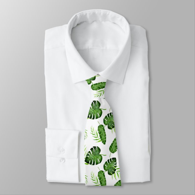 Cravate Feuille tropicale de Monstera verte botanique (Attaché)