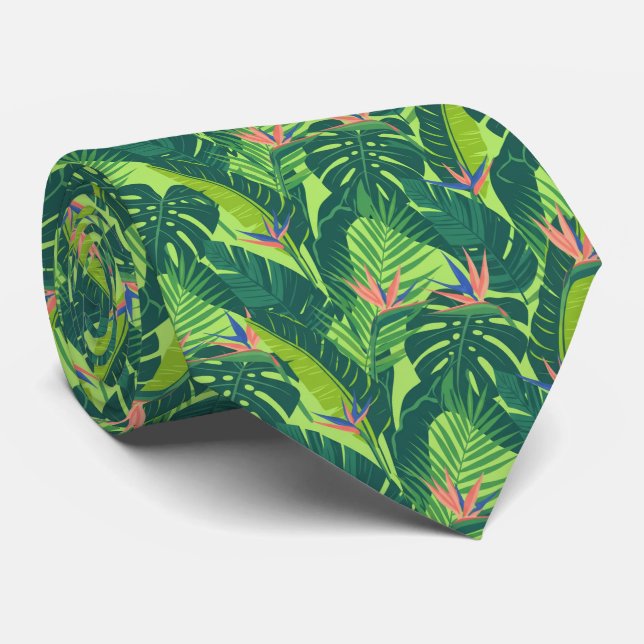 Cravate Feuille tropicale luxuriante et vibrante Monstera  (Roulé)