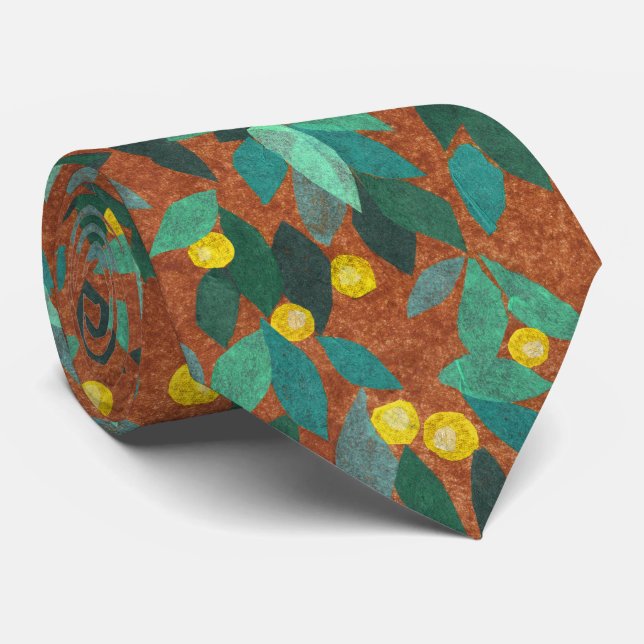 Cravate Feuilles Baies Motif Floral Minimal Simple Citron (Roulé)
