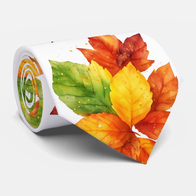 Cravate Feuilles d'automne Aquarelle Motif de feuillage d' (Roulé)