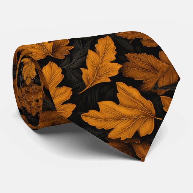 Cravate Feuilles d'automne brun et orange feuillage  (Roulé)