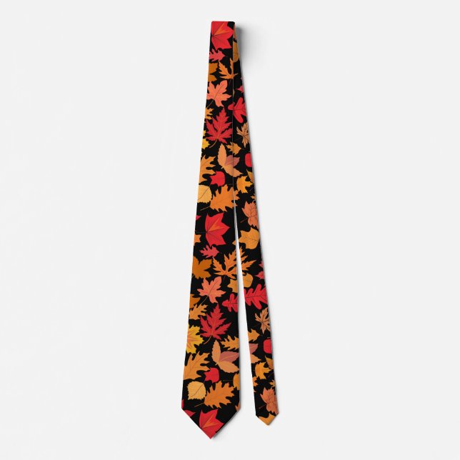 Cravate Feuilles d'automne motif 02 Black BG (Devant)