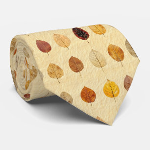 Cravate Feuilles d'automne pressées dorées marron crème vi