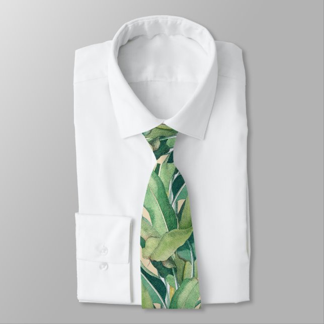 Cravate Feuilles de bananier tropicales vertes vintage (Attaché)