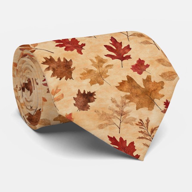 Cravate Feuilles de Érable Rouges Brunes Automne Rustique  (Roulé)
