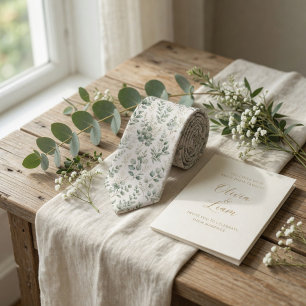 Cravate Feuilles de eucalyptus aquarelle verte luxuriante