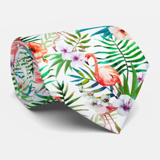 Cravate Feuilles de Flamant rose du Paradis tropical
