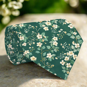 Cravate Feuilles de fleurs sauvages motif vert nature