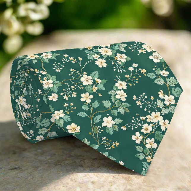 Cravate Feuilles de fleurs sauvages motif vert nature (Créateur téléchargé)