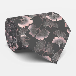 Cravate Feuilles de Ginkgo Roses Raffinées avec Texture Mé