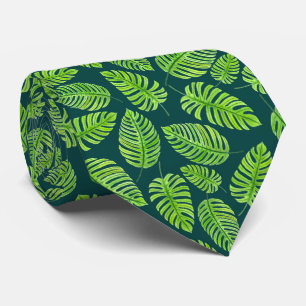 Cravate Feuilles de Monstera, motif d'aquarelle tropicale