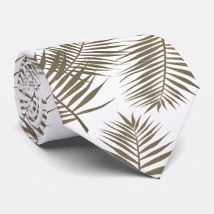 Cravate Feuilles de palmier modernes beige et blanc 