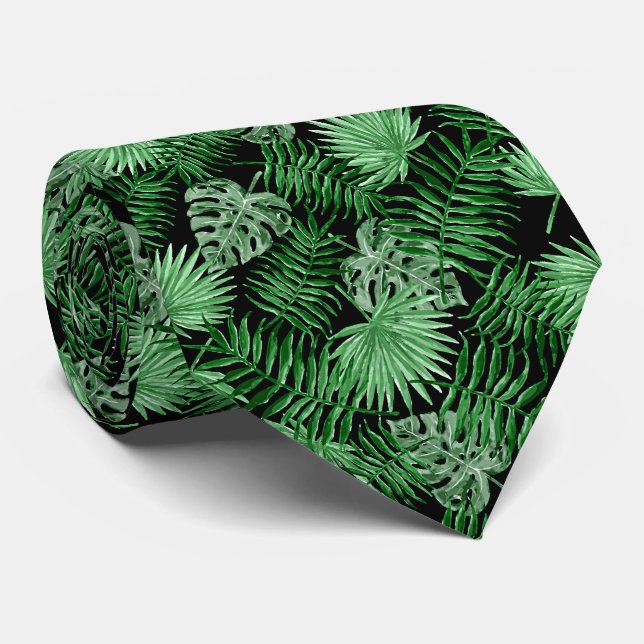 Cravate Feuilles de palmier vert chic tropical Art d'été (Roulé)