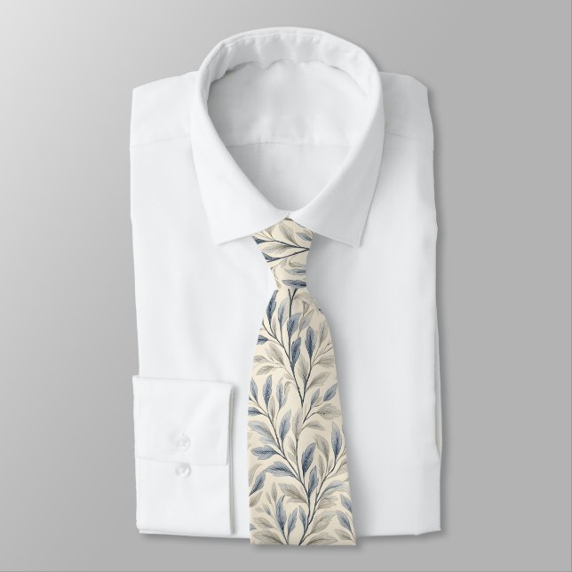 Cravate Feuilles de Saule Élégantes sur Crème (Attaché)