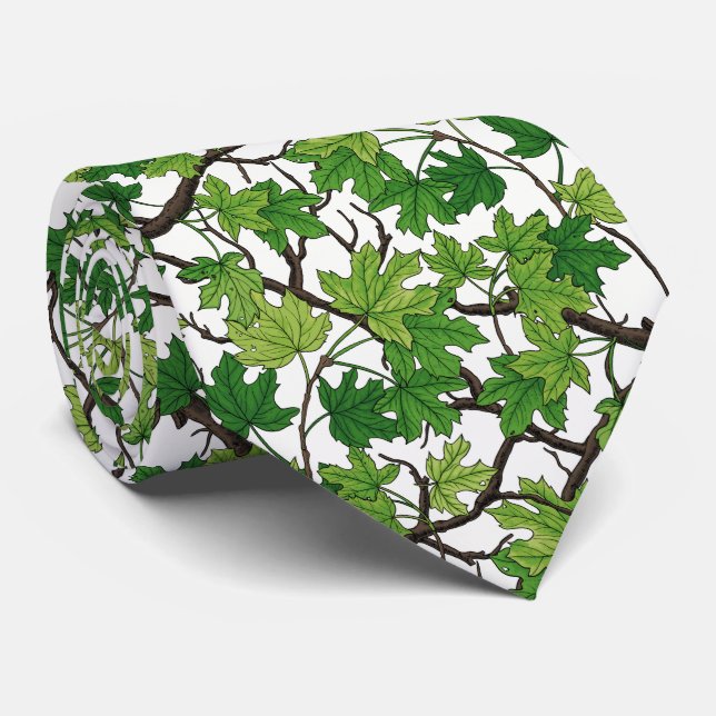 Cravate Feuilles d'érable sur fond blanc (Roulé)