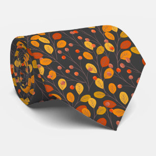 Cravate Feuilles et baies d'automne Motif sans couture aut