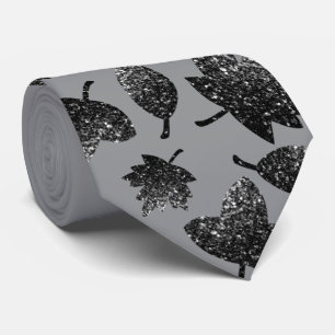 Cravate Feuilles gris brillant en argent automne motif d'a