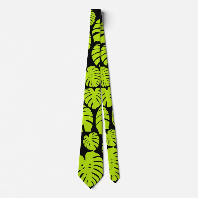 Cravate Feuilles Monstera en Lime Vert et noir (Devant)
