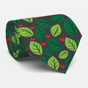 Cravate Feuilles verts, Berries Rouges, Motif Des Feuilles