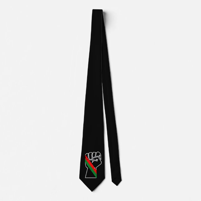 Cravate fierté noire drapeau rouge vert poing panafricain  (Devant)