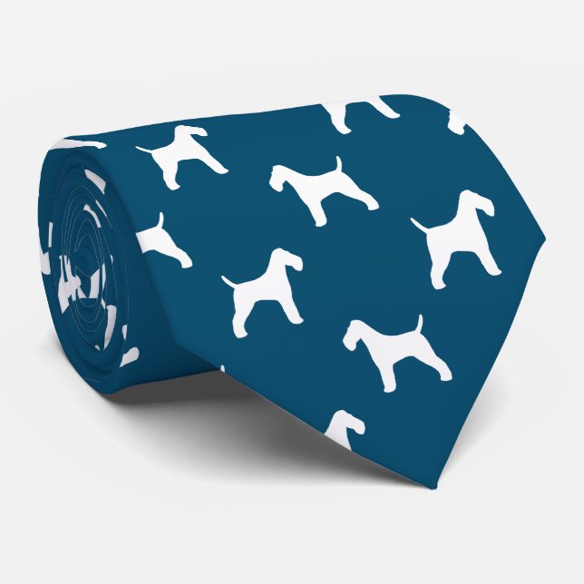 Cravate Fil Fox Terrier Chien Silhouettes Motif bleu (Roulé)