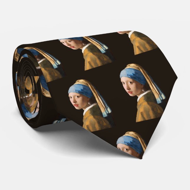 Cravate Fille avec une perle d'oreille Portrait Peinture (Roulé)